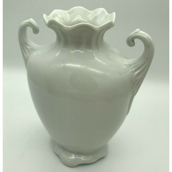 Double Handled White Porcelain Vase Art Nouveau Ceramic Vase 2 Handles 9 Inches - Picture 1 of 8